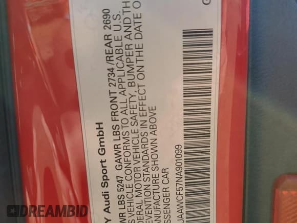 ✅ 2022 Audi RS 5 Sportback • VIN: WUAAWCF57NA901099 • Лот: 85764915. Опубликован ранее на Copart с пробегом 37 522 миль. Бесплатный доступ к архиву аукционных продаж из США и подробный отчёт об истории автомобиля на DreamBid. Изображение 13.