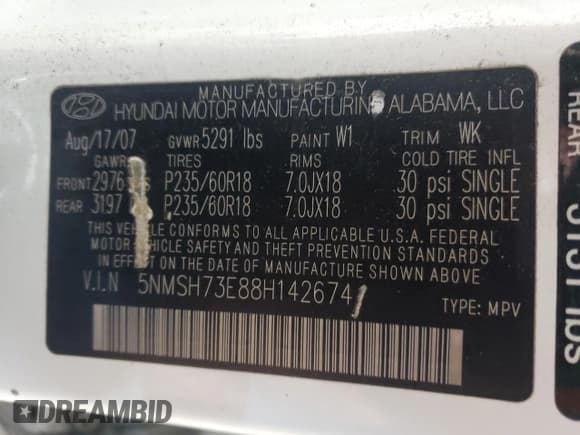 ✅ 2008 Hyundai Santa Fe SE • VIN: 5NMSH73E88H142674 • Lot: 83632644. Listed on Copart with 292,118 mi. Free auction sales archive from the USA and detailed vehicle history report at DreamBid. Image 15.