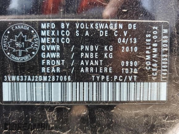 ✅ 2013 Volkswagen Jetta Hybrid SEL Premium • VIN: 3VW637AJ2DM287066 • Lot: 59529805. Listed on Copart with 164,247 mi. Free auction sales archive from the USA and detailed vehicle history report at DreamBid. Image 12.