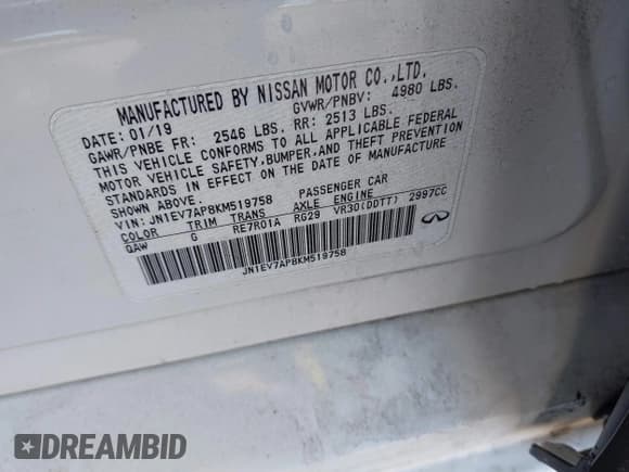 ✅ 2019 Infiniti Q50 Luxe • VIN: JN1EV7AP8KM519758 • Lot: 43408442. Listed on IAAI with 94,434 mi. Free auction sales archive from the USA and detailed vehicle history report at DreamBid. Image 9.