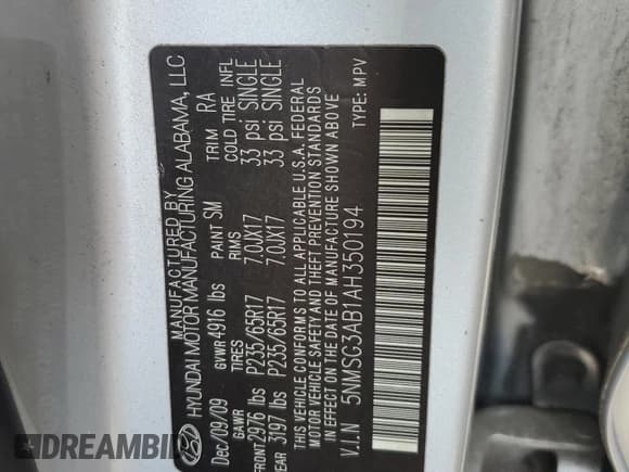 ✅ 2010 Hyundai Santa Fe GL • VIN: 5NMSG3AB1AH350194 • Lot: 50880575. Listed on Copart with 188,069 mi. Free auction sales archive from the USA and detailed vehicle history report at DreamBid. Image 13.