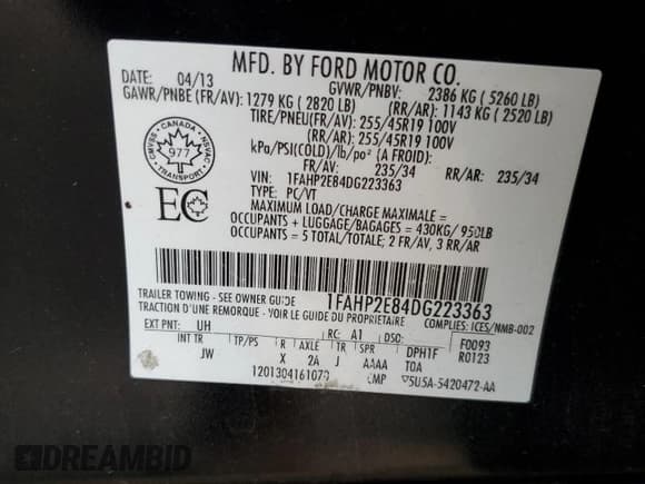 ✅ 2013 Ford Taurus SEL • VIN: 1FAHP2E84DG223363 • Lot: 91647705. Listed on Copart with 357,922 mi. Free auction sales archive from the USA and detailed vehicle history report at DreamBid. Image 12.