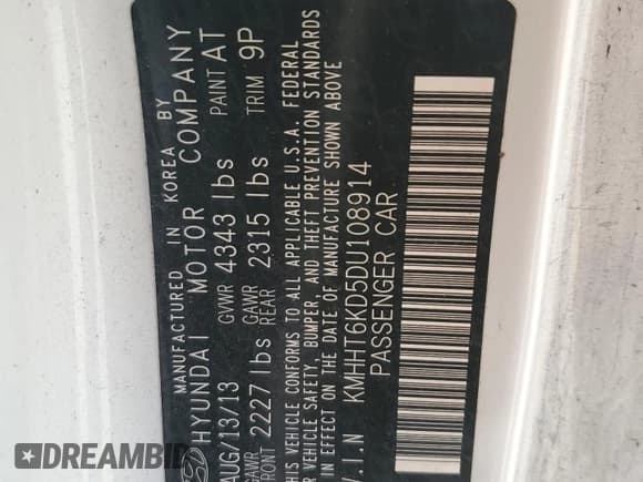 ✅ 2013 Hyundai Genesis Coupe 2.0T • VIN: KMHHT6KD5DU108914 • Lot: 47117305. Wystawiony na Copart z przebiegiem 135 613 mil. Bezpłatny archiwum sprzedaży aukcyjnych z USA i szczegółowy raport historii pojazdu na DreamBid. Zdjęcie 13.