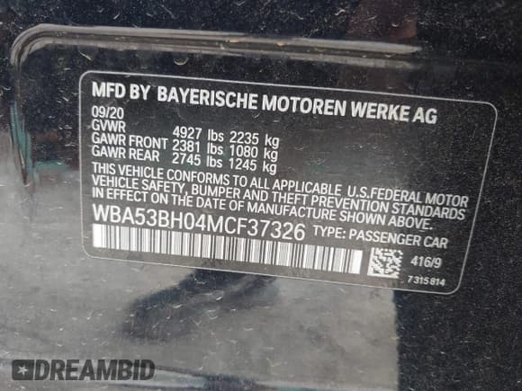 ✅ 2021 BMW 5 Series 530i • VIN: WBA53BH04MCF37326 • Lot: 42044445. Listed on IAAI with 43,663 mi. Free auction sales archive from the USA and detailed vehicle history report at DreamBid. Image 9.