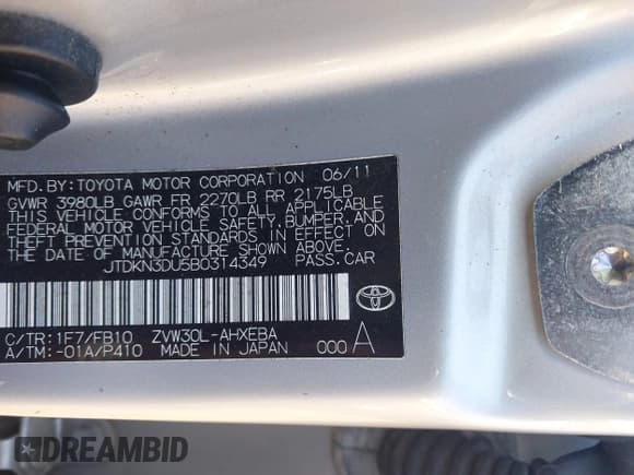 ✅ 2011 Toyota Prius I • VIN: JTDKN3DU5B0314349 • Lot: 43074547. Listed on IAAI with 95,233 mi. Free auction sales archive from the USA and detailed vehicle history report at DreamBid. Image 9.