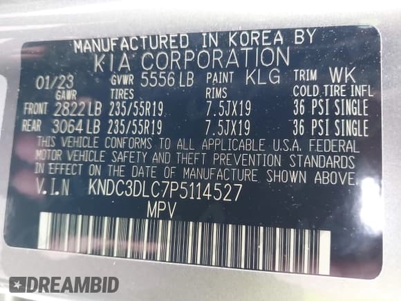 ✅ 2023 Kia EV6 Wind • VIN: KNDC3DLC7P5114527 • Lot: 41665100. Listed on IAAI with 8,313 mi. Free auction sales archive from the USA and detailed vehicle history report at DreamBid. Image 9.