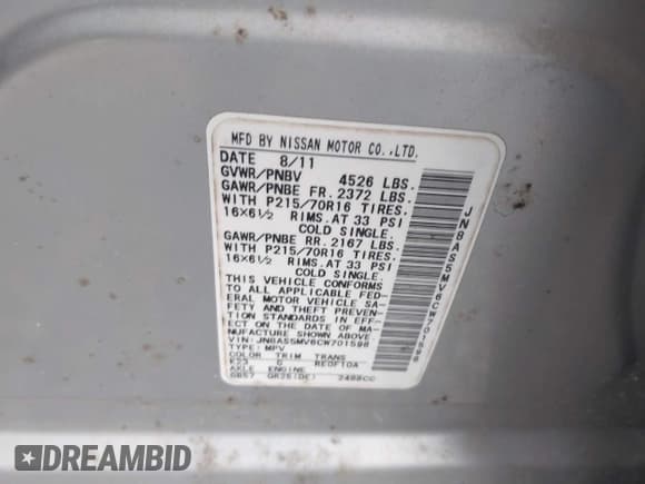 ✅ 2012 Nissan Rogue SL • VIN: JN8AS5MV6CW701598 • Lot: 43805925. Listed on IAAI with 225,705 mi. Free auction sales archive from the USA and detailed vehicle history report at DreamBid. Image 9.