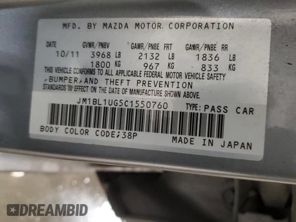 ✅ 2012 Mazda 3 i Sport • VIN: JM1BL1UG5C1550760 • Лот: 85123835. Опубликован ранее на Copart с пробегом 138 619 миль. Бесплатный доступ к архиву аукционных продаж из США и подробный отчёт об истории автомобиля на DreamBid. Изображение 13.