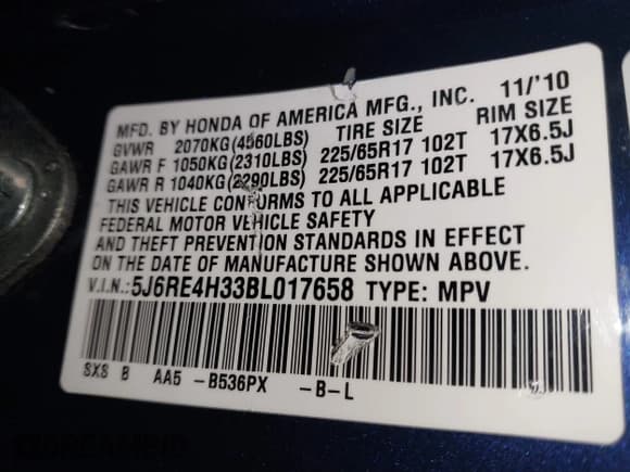 ✅ 2011 Honda CR-V LX • VIN: 5J6RE4H33BL017658 • Лот: 43522860. Опубликован ранее на IAAI с пробегом 182 963 миль. Бесплатный доступ к архиву аукционных продаж из США и подробный отчёт об истории автомобиля на DreamBid. Изображение 9.