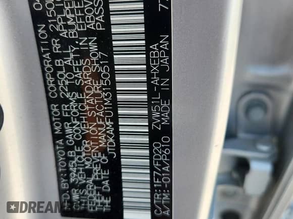 2021 Toyota Prius L Eco with VIN JTDKAMFU1M3150517, listed as a Copart auction lot 70697765 with 107,800 mi miles and Salvage title. Bid and sale history available at DreamBid. Image 12.