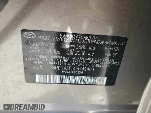 ✅ 2016 Hyundai Elantra SE • VIN: 5NPDH4AE5GH749403 • Lot: 82169215. Listed on Copart with 89,854 mi. Free auction sales archive from the USA and detailed vehicle history report at DreamBid. Image 12.