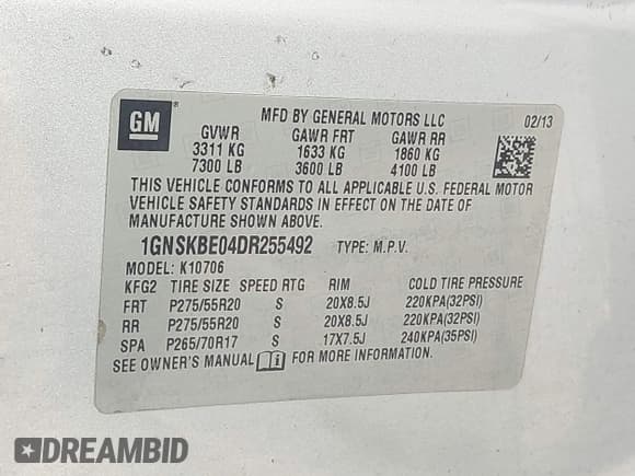 ✅ 2013 Chevrolet Tahoe LT • VIN: 1GNSKBE04DR255492 • Лот: 42795132. Опубликован ранее на IAAI с пробегом 288 535 миль. Бесплатный доступ к архиву аукционных продаж из США и подробный отчёт об истории автомобиля на DreamBid. Изображение 9.