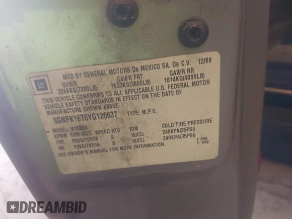 ✅ 2000 Chevrolet Suburban LS • VIN: 3GNFK16T6YG120637 • Лот: 42834475. Опубликован ранее на IAAI с пробегом 163 185 миль. Бесплатный доступ к архиву аукционных продаж из США и подробный отчёт об истории автомобиля на DreamBid. Изображение 9.