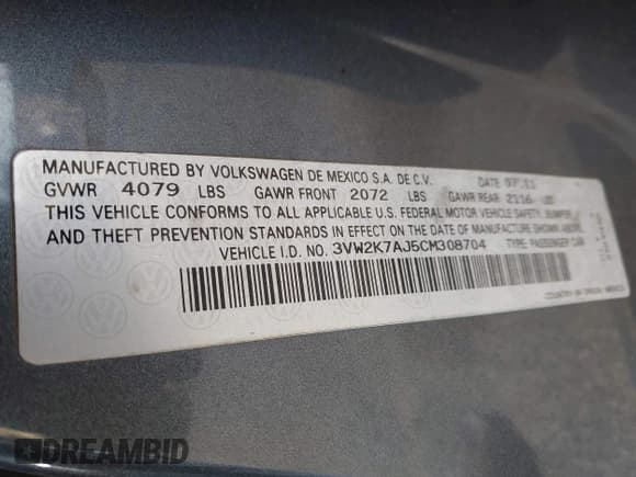 ✅ 2012 Volkswagen Jetta • VIN: 3VW2K7AJ5CM308704 • Лот: 43273985. Опубликован ранее на IAAI с пробегом 143 715 миль. Бесплатный доступ к архиву аукционных продаж из США и подробный отчёт об истории автомобиля на DreamBid. Изображение 9.