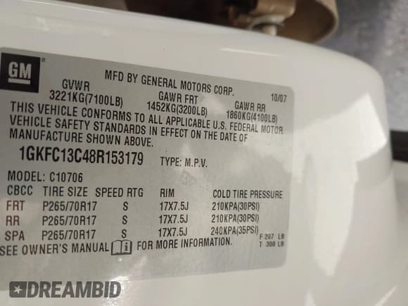 ✅ 2008 GMC Yukon SLE 3SA • VIN: 1GKFC13C48R153179 • Lot: 43691253. Wystawiony na IAAI z przebiegiem 184 819 mil. Bezpłatny archiwum sprzedaży aukcyjnych z USA i szczegółowy raport historii pojazdu na DreamBid. Zdjęcie 9.