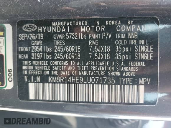 2020 Hyundai Palisade SE с VIN KM8R14HE9LU071735, выставлен на аукционе Copart как лот 69426534 с пробегом 133 205 миль миль и Списание • Salvage title. История ставок и продаж доступна на DreamBid. Изображение 15.