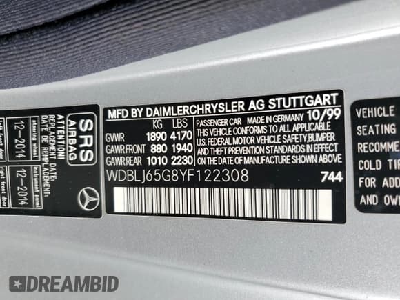 ✅ 2000 Mercedes-Benz CLK 320/430 • VIN: WDBLJ65G8YF122308 • Лот: 77449314. Опубликован ранее на Copart с пробегом 105 121 миль. Бесплатный доступ к архиву аукционных продаж из США и подробный отчёт об истории автомобиля на DreamBid. Изображение 12.