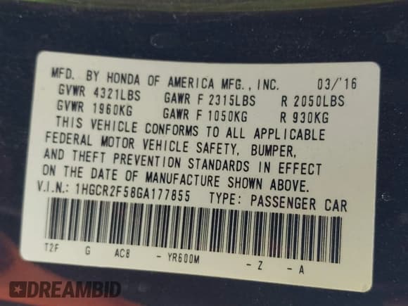 ✅ 2016 Honda Accord Sport • VIN: 1HGCR2F58GA177855 • Lot: 43591528. Wystawiony na IAAI z przebiegiem 234 046 mil. Bezpłatny archiwum sprzedaży aukcyjnych z USA i szczegółowy raport historii pojazdu na DreamBid. Zdjęcie 9.