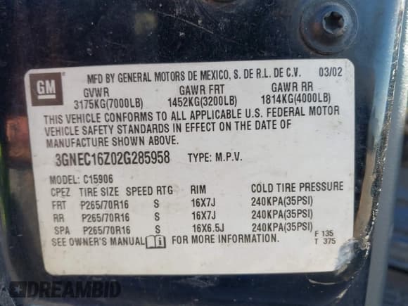 ✅ 2002 Chevrolet Suburban LS • VIN: 3GNEC16Z02G285958 • Лот: 41956322. Опубликован ранее на IAAI с пробегом Не указан. Бесплатный доступ к архиву аукционных продаж из США и подробный отчёт об истории автомобиля на DreamBid. Изображение 9.