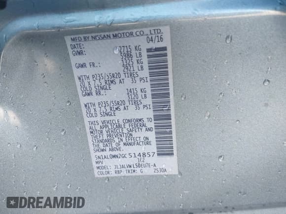 ✅ 2016 Infiniti QX60 • VIN: 5N1AL0MN2GC514857 • Lot: 43582806. Listed on IAAI with 106,150 mi. Free auction sales archive from the USA and detailed vehicle history report at DreamBid. Image 9.