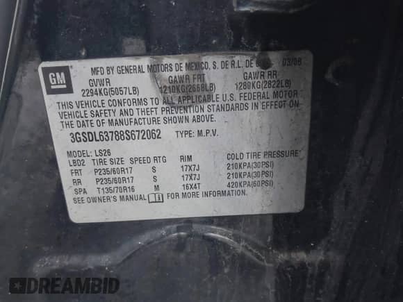 ✅ 2008 Saturn VUE XR • VIN: 3GSDL63788S672062 • Lot: 42324896. Wystawiony na IAAI z przebiegiem 205 330 mil. Bezpłatny archiwum sprzedaży aukcyjnych z USA i szczegółowy raport historii pojazdu na DreamBid. Zdjęcie 9.