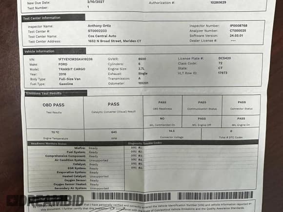 ✅ 2016 Ford Transit Cargo • VIN: 1FTYE1CM2GKA19236 • Lot: 45160575. Listed on Copart with 155,209 mi. Free auction sales archive from the USA and detailed vehicle history report at DreamBid. Image 15.