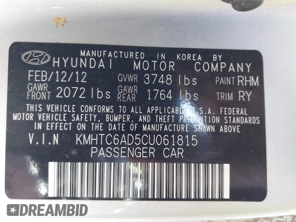 ✅ 2012 Hyundai Veloster w/Gray Int • VIN: KMHTC6AD5CU061815 • Lot: 41509535. Wystawiony na IAAI z przebiegiem 146 229 mil. Bezpłatny archiwum sprzedaży aukcyjnych z USA i szczegółowy raport historii pojazdu na DreamBid. Zdjęcie 9.