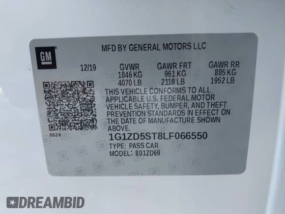 2020 Chevrolet Malibu LT with VIN 1G1ZD5ST8LF066550, listed as a IAAI auction lot 40651818 with Not provided miles and . Bid and sale history available at DreamBid. Image 9.