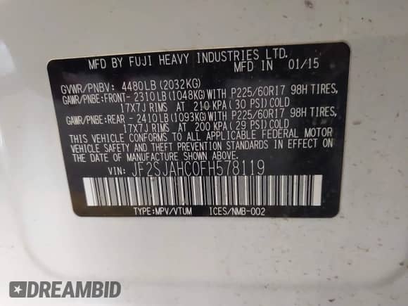 2015 Subaru Forester Limited с VIN JF2SJAHC0FH578119, выставлен на аукционе IAAI как лот 42780153 с пробегом 152 505 миль миль и . История ставок и продаж доступна на DreamBid. Изображение 9.