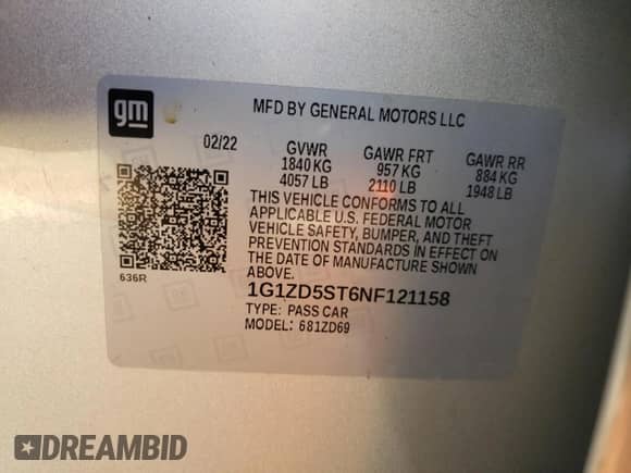 2022 Chevrolet Malibu LT z VIN 1G1ZD5ST6NF121158, wystawiony jako Copart lot #85485895 z przebiegiem 82 429 mil mil oraz Szkoda całkowita • Salvage title. Historia ofert i sprzedaży dostępna na DreamBid. Obrazek 12.