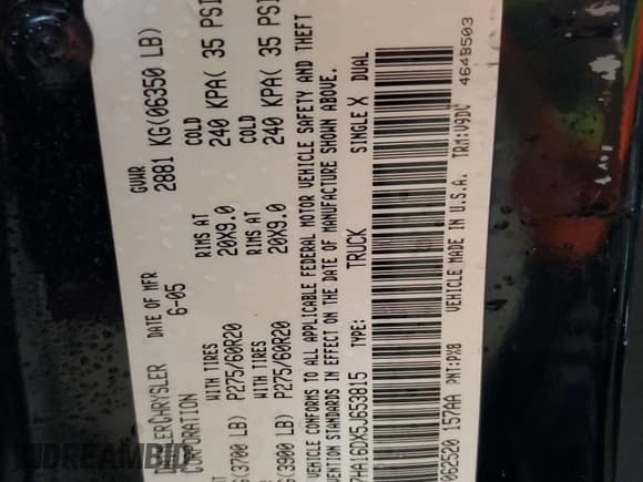 ✅ 2005 Dodge 1500 SLT • VIN: 1D7HA16DX5J653815 • Лот: 72519534. Опубликован ранее на Copart с пробегом 195 006 миль. Бесплатный доступ к архиву аукционных продаж из США и подробный отчёт об истории автомобиля на DreamBid. Изображение 13.