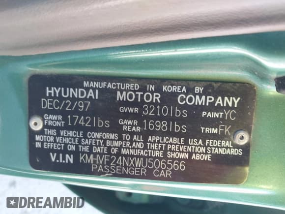 ✅ 1998 Hyundai Accent GL • VIN: KMHVF24NXWU506566 • Лот: 43575139. Опубликован ранее на IAAI с пробегом 144 846 миль. Бесплатный доступ к архиву аукционных продаж из США и подробный отчёт об истории автомобиля на DreamBid. Изображение 9.