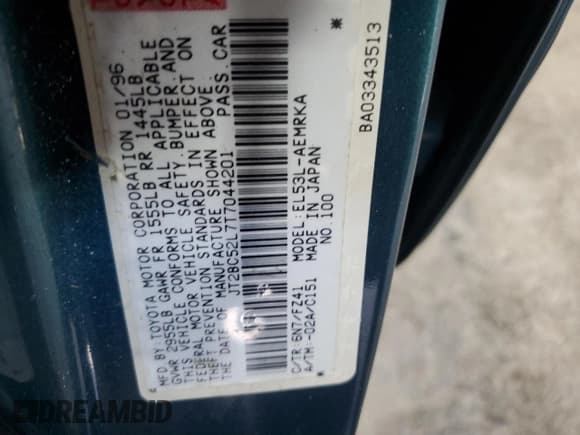 ✅ 1996 Toyota Tercel DX • VIN: JT2BC52L7T7044201 • Lot: 77190074. Wystawiony na Copart z przebiegiem Nie podano. Bezpłatny archiwum sprzedaży aukcyjnych z USA i szczegółowy raport historii pojazdu na DreamBid. Zdjęcie 14.