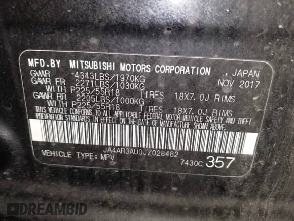 2018 Mitsubishi Outlander ES with VIN JA4AR3AU0JZ028482, listed as a IAAI auction lot 42259502 with 63,490 mi miles and . Bid and sale history available at DreamBid. Image 9.