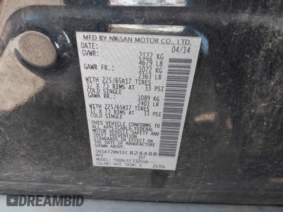 ✅ 2014 Nissan Rogue S • VIN: 5N1AT2MV1EC824488 • Lot: 43289243. Listed on IAAI with 144,574 mi. Free auction sales archive from the USA and detailed vehicle history report at DreamBid. Image 9.