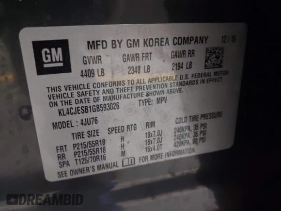 ✅ 2016 Buick Encore • VIN: KL4CJESB1GB593026 • Lot: 42806166. Listed on IAAI with 104,842 mi. Free auction sales archive from the USA and detailed vehicle history report at DreamBid. Image 9.