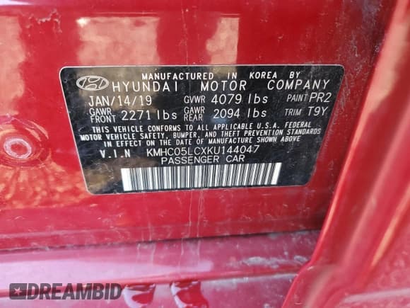 ✅ 2019 Hyundai Ioniq Limited • VIN: KMHC05LCXKU144047 • Lot: 43426995. Wystawiony na Copart z przebiegiem 108 385 mil. Bezpłatny archiwum sprzedaży aukcyjnych z USA i szczegółowy raport historii pojazdu na DreamBid. Zdjęcie 14.