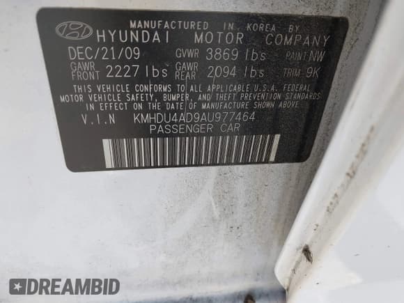✅ 2010 Hyundai Elantra SE • VIN: KMHDU4AD9AU977464 • Lot: 43478148. Listed on IAAI with 184,674 mi. Free auction sales archive from the USA and detailed vehicle history report at DreamBid. Image 9.