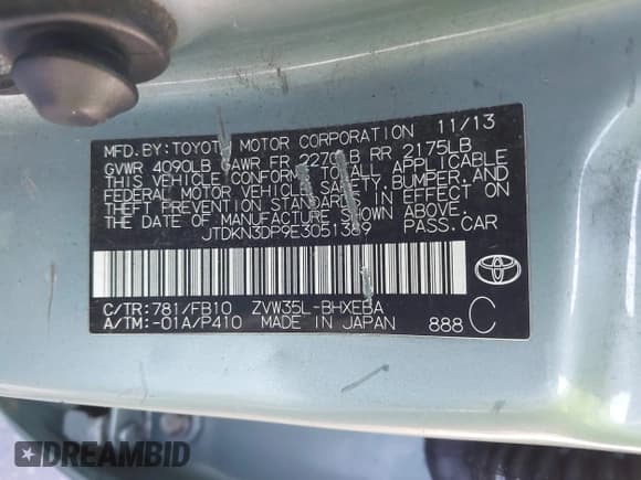 ✅ 2014 Toyota Prius • VIN: JTDKN3DP9E3051389 • Lot: 43198309. Listed on IAAI with 282,606 mi. Free auction sales archive from the USA and detailed vehicle history report at DreamBid. Image 9.