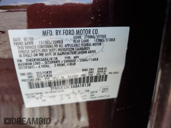 ✅ 2010 Ford Flex Limited • VIN: 2FMGK5DCXABA18138 • Lot: 81370785. Listed on Copart with 115,895 mi. Free auction sales archive from the USA and detailed vehicle history report at DreamBid. Image 13.