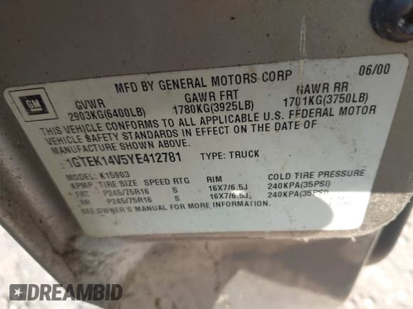 ✅ 2000 GMC Sierra 1500 SL • VIN: 1GTEK14V5YE412781 • Лот: 42486618. Опубликован ранее на IAAI с пробегом 248 167 миль. Бесплатный доступ к архиву аукционных продаж из США и подробный отчёт об истории автомобиля на DreamBid. Изображение 9.