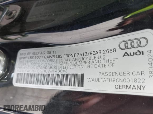 ✅ 2012 Audi A5 Premium Plus • VIN: WAULFAFH8CN001822 • Лот: 42603802. Опубликован ранее на IAAI с пробегом 157 111 миль. Бесплатный доступ к архиву аукционных продаж из США и подробный отчёт об истории автомобиля на DreamBid. Изображение 9.