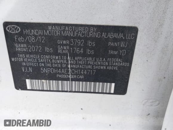 ✅ 2012 Hyundai Elantra GLS • VIN: 5NPDH4AE2CH144717 • Lot: 43829757. Listed on IAAI with 69,070 mi. Free auction sales archive from the USA and detailed vehicle history report at DreamBid. Image 9.