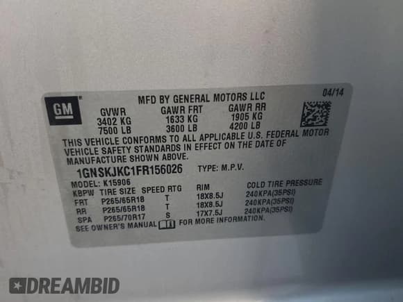 ✅ 2015 Chevrolet Suburban LT • VIN: 1GNSKJKC1FR156026 • Lot: 75703044. Wystawiony na Copart z przebiegiem Nie podano. Bezpłatny archiwum sprzedaży aukcyjnych z USA i szczegółowy raport historii pojazdu na DreamBid. Zdjęcie 13.