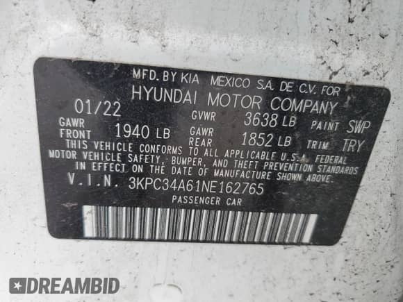 2022 Hyundai Accent Limited z VIN 3KPC34A61NE162765, wystawiony jako Copart lot #61811074 z przebiegiem 36 281 mil mil oraz Szkoda całkowita • Salvage title. Historia ofert i sprzedaży dostępna na DreamBid. Obrazek 13.