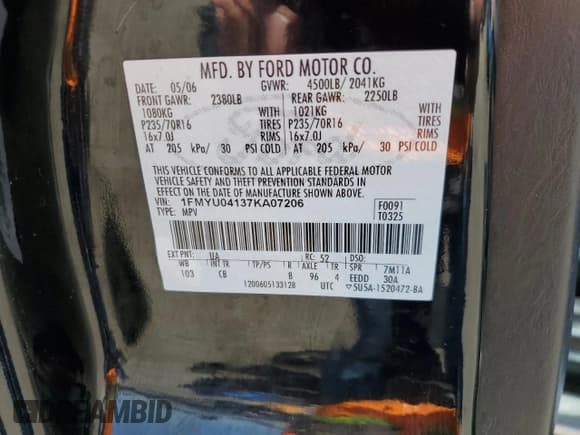 ✅ 2007 Ford Escape Limited • VIN: 1FMYU04137KA07206 • Лот: 62421035. Опубликован ранее на Copart с пробегом 200 117 миль. Бесплатный доступ к архиву аукционных продаж из США и подробный отчёт об истории автомобиля на DreamBid. Изображение 15.