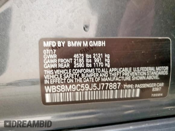 ✅ 2018 BMW M3 • VIN: WBS8M9C59J5J77887 • Lot: 47548905. Listed on Copart with 79,143 mi. Free auction sales archive from the USA and detailed vehicle history report at DreamBid. Image 13.