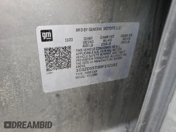 ✅ 2024 Chevrolet Malibu LT • VIN: 1G1ZD5ST0RF132193 • Lot: 90522655. Wystawiony na Copart z przebiegiem 43 500 mil. Bezpłatny archiwum sprzedaży aukcyjnych z USA i szczegółowy raport historii pojazdu na DreamBid. Zdjęcie 13.