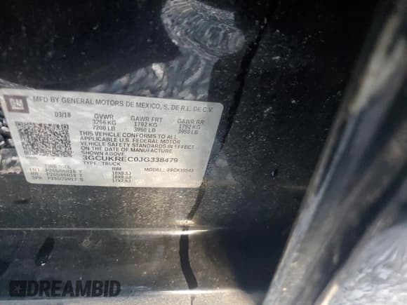 ✅ 2018 Chevrolet Silverado 1500 LT • VIN: 3GCUKREC0JG338479 • Лот: 89466095. Опубликован ранее на Copart с пробегом Не указан. Бесплатный доступ к архиву аукционных продаж из США и подробный отчёт об истории автомобиля на DreamBid. Изображение 12.