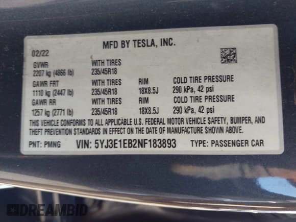 ✅ 2022 Tesla Model 3 Long Range • VIN: 5YJ3E1EB2NF183893 • Lot: 42130396. Wystawiony na IAAI z przebiegiem 25 552 mil. Bezpłatny archiwum sprzedaży aukcyjnych z USA i szczegółowy raport historii pojazdu na DreamBid. Zdjęcie 9.